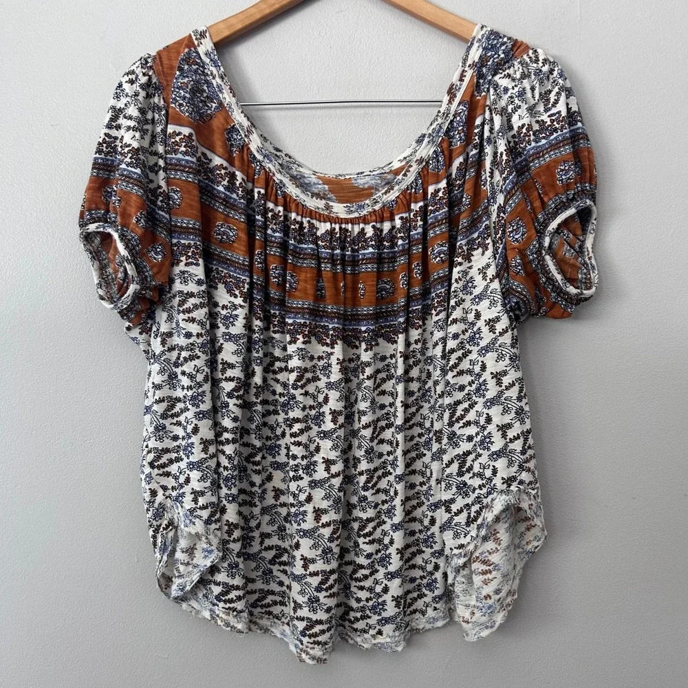 Free People Paisley Pull Sleeve Swing Top Women Small Oversized Floral Boho